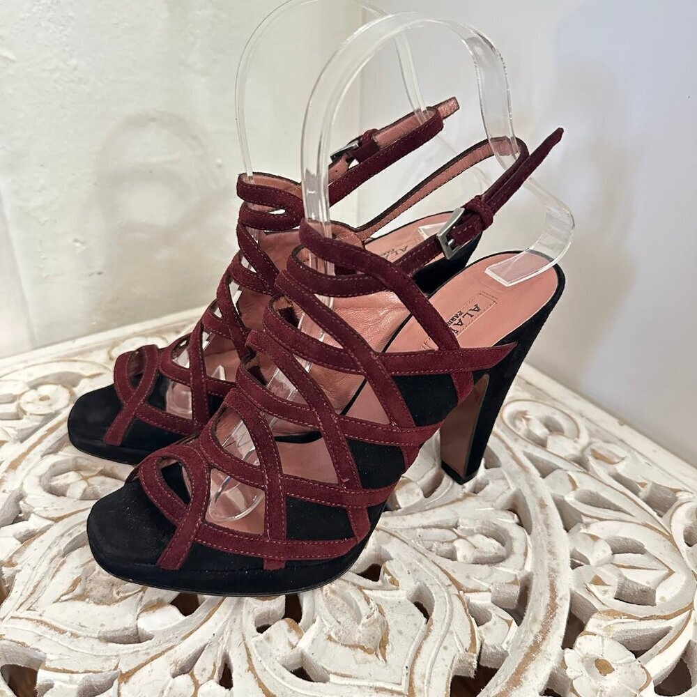 Alaia suede cage black and burgundy heels 35.5